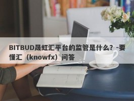 BITBUD晟虹汇平台的监管是什么？-要懂汇（knowfx）问答