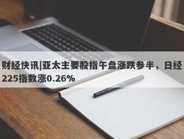 财经快讯|亚太主要股指午盘涨跌参半，日经225指数涨0.26%