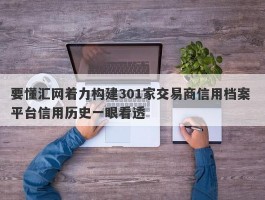 要懂汇网着力构建301家交易商信用档案 平台信用历史一眼看透