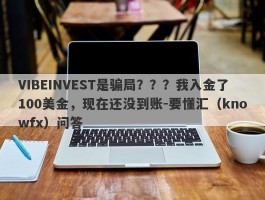 VIBEINVEST是骗局？？？我入金了100美金，现在还没到账-要懂汇（knowfx）问答