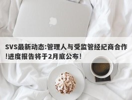 SVS最新动态:管理人与受监管经纪商合作!进度报告将于2月底公布!