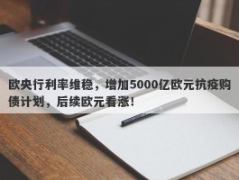 欧央行利率维稳，增加5000亿欧元抗疫购债计划，后续欧元看涨！