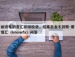 被诱导到壹汇环球投资，结果出金不到账-要懂汇（knowfx）问答