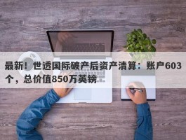 最新！世透国际破产后资产清算：账户603个，总价值850万英镑